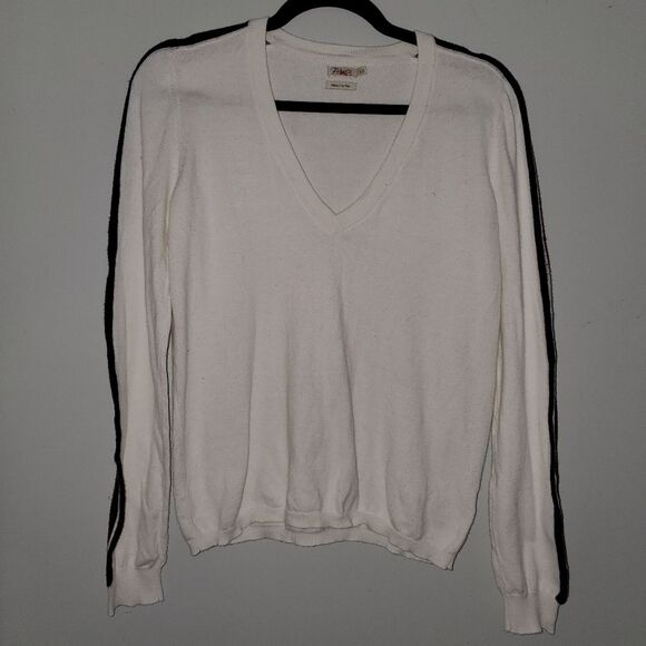 Faherty Sconset Organic Cotton Cashmere V Neck Old Money Sweater Ivory Stripe S - Picture 2 of 12